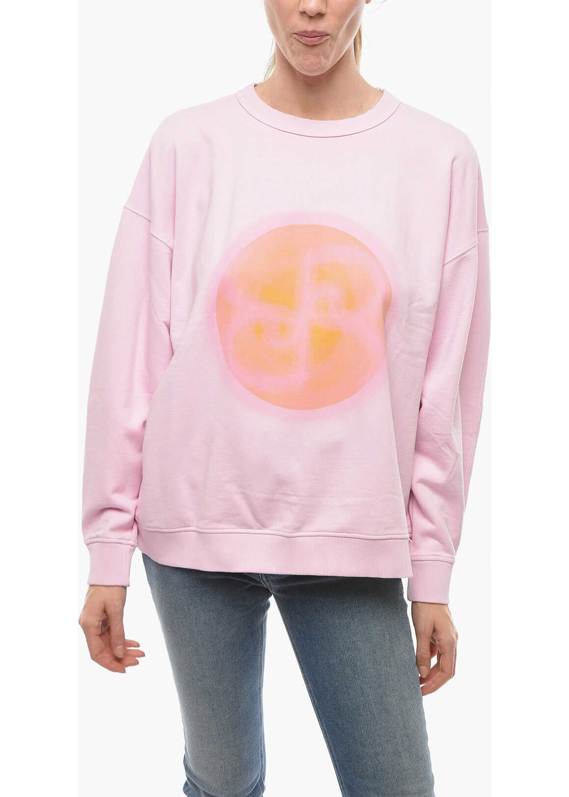 RODEBJER Brushed Cotton Crew-Neck Ilse Sun Sweatshirt With Front Prin Pink