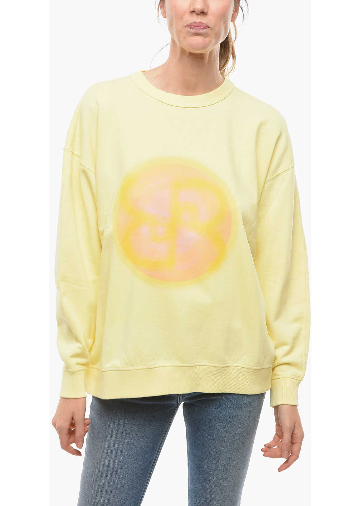 RODEBJER Brushed Cotton Crew-Neck Ilse Sun Sweatshirt With Front Prin Yellow