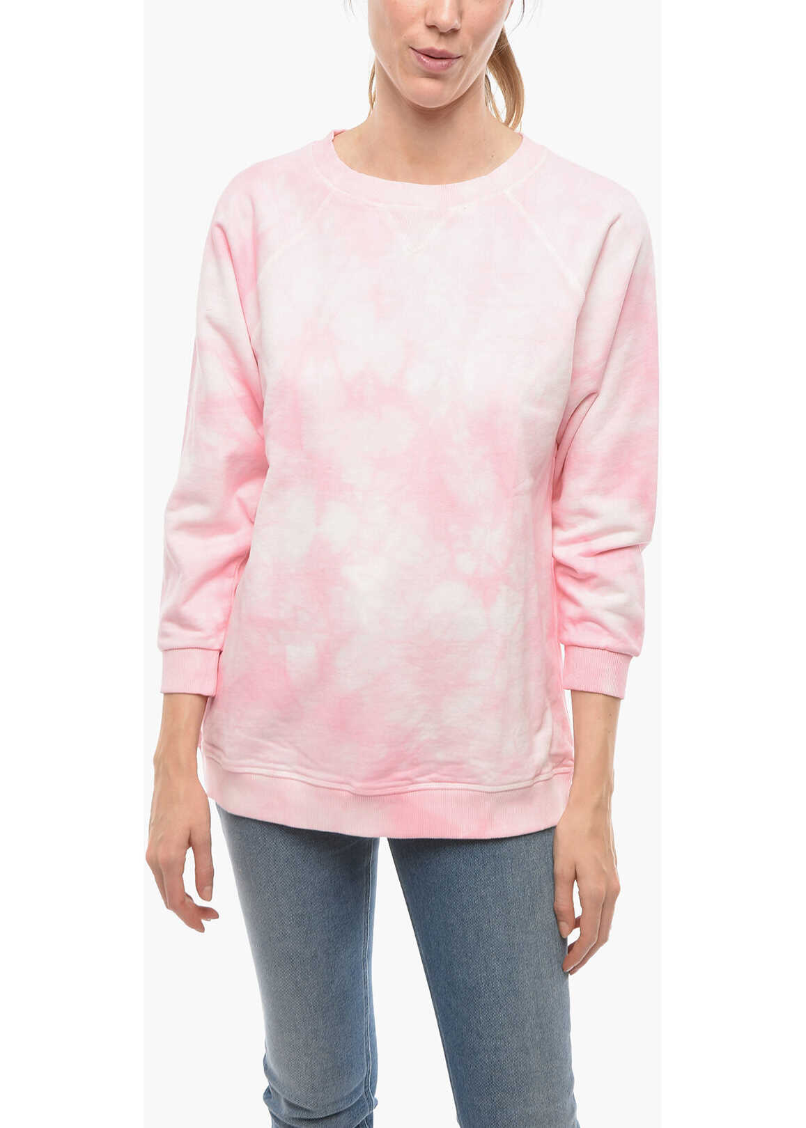 RODEBJER Tie-Dye Effect Brushed Cotton Crew-Neck Bon Sweatshirt Pink