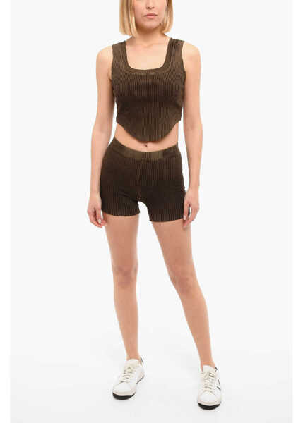 Pantaloni scurti COTTON CITIZEN Ribbed Shorts With Distressed Detailing Brown Femei (BM 10578587) 4