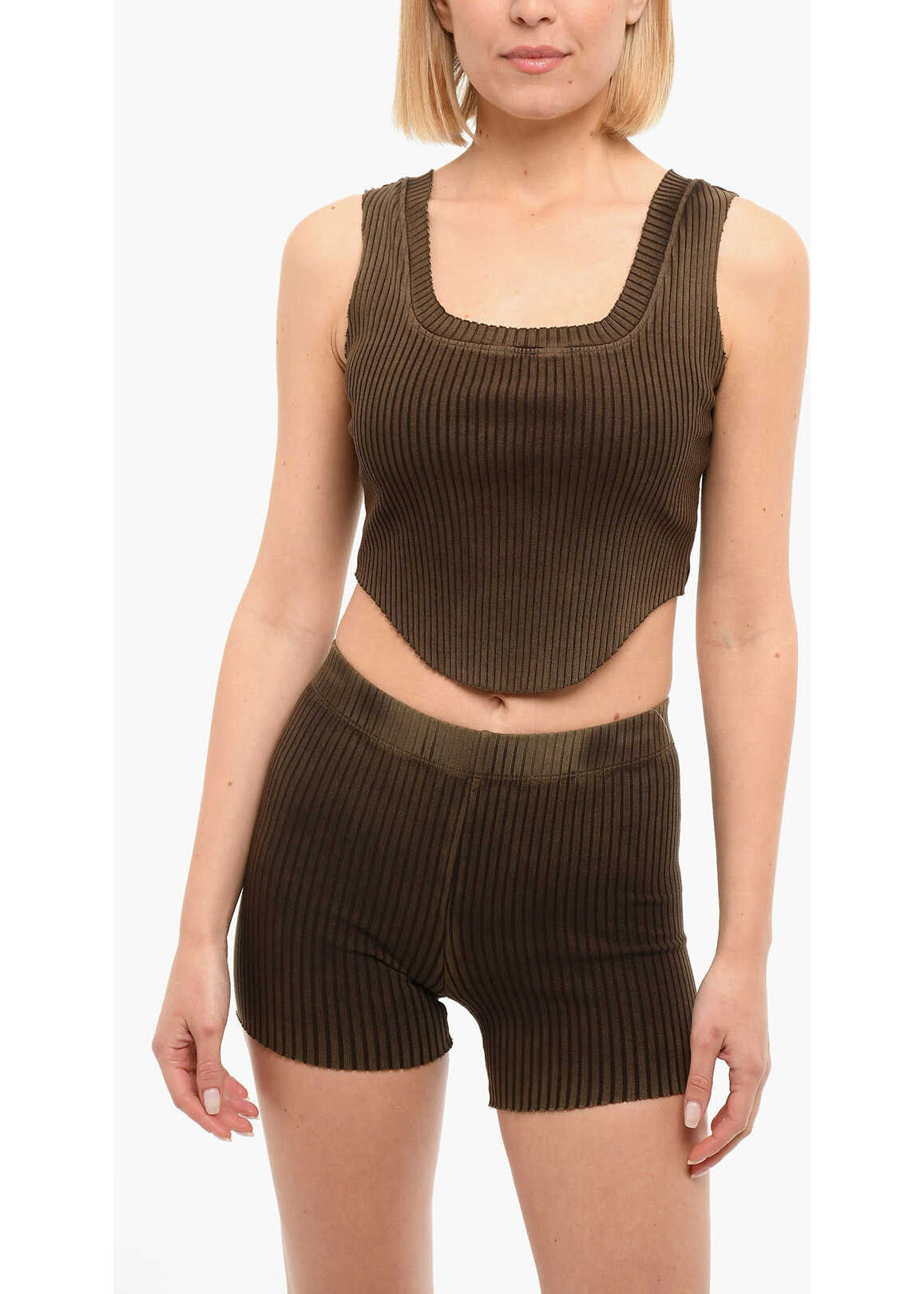 COTTON CITIZEN Cropped Top Ibiza With Asymmetrical Hem And Square Neck Brown