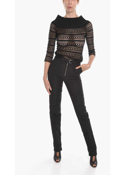 Pantaloni office CAPASA Pleat-Front Trousers With Double-Ring Buckle Black Femei (BM 10578623) 4