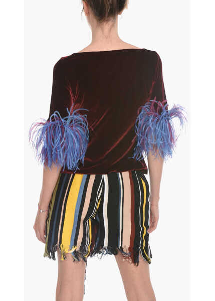 Tricouri STEPHAN JANSON Velour T-Shirt With 3/4 Sleeves And Feathers Detail Red Femei (BM 10578626) 2