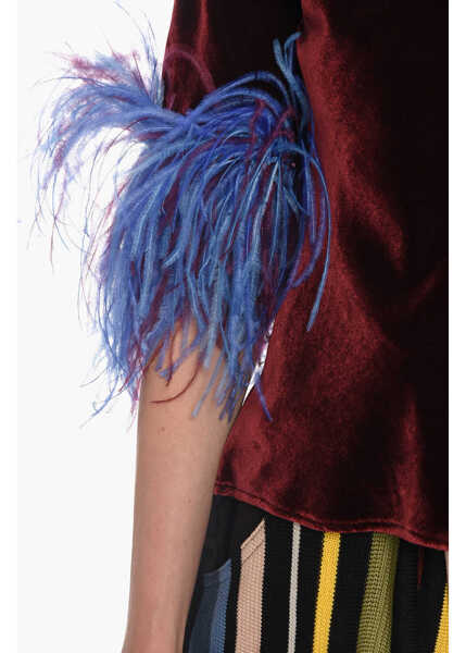 Tricouri STEPHAN JANSON Velour T-Shirt With 3/4 Sleeves And Feathers Detail Red Femei (BM 10578626) 3