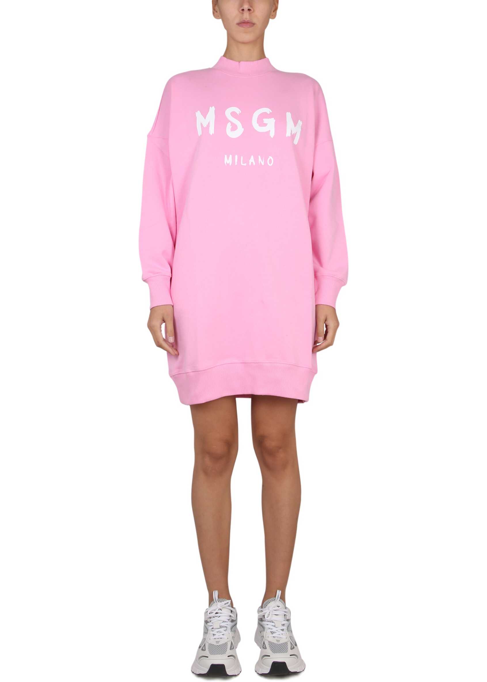 MSGM Sweatshirt Dress With Brushed Logo PINK