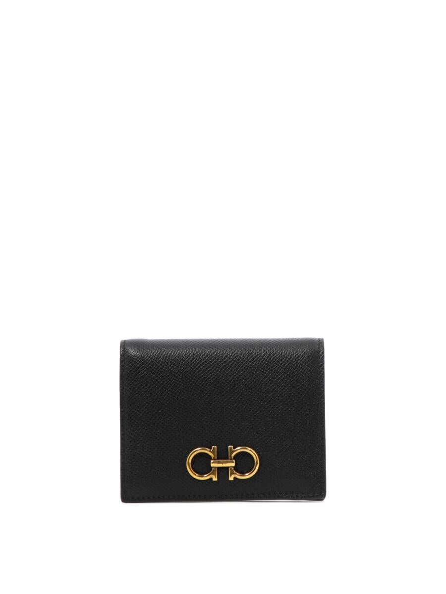 Salvatore Ferragamo SALVATORE FERRAGAMO SALVATORE LEATHER GANCINI WALLET BAG BLACK