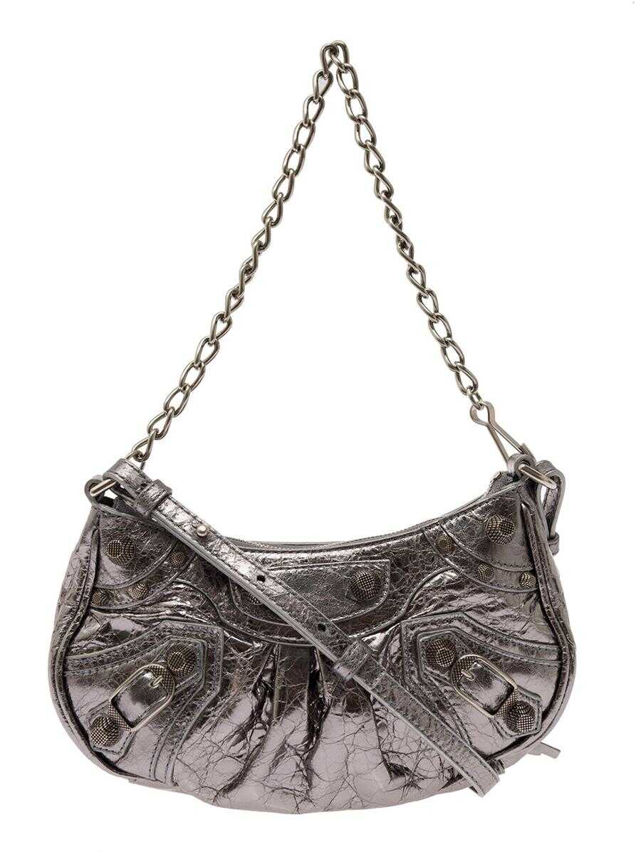 Balenciaga \'Le Cagole Mini\' Shoulder Bag with Chain Silver in Leather Woman Balenciaga GREY