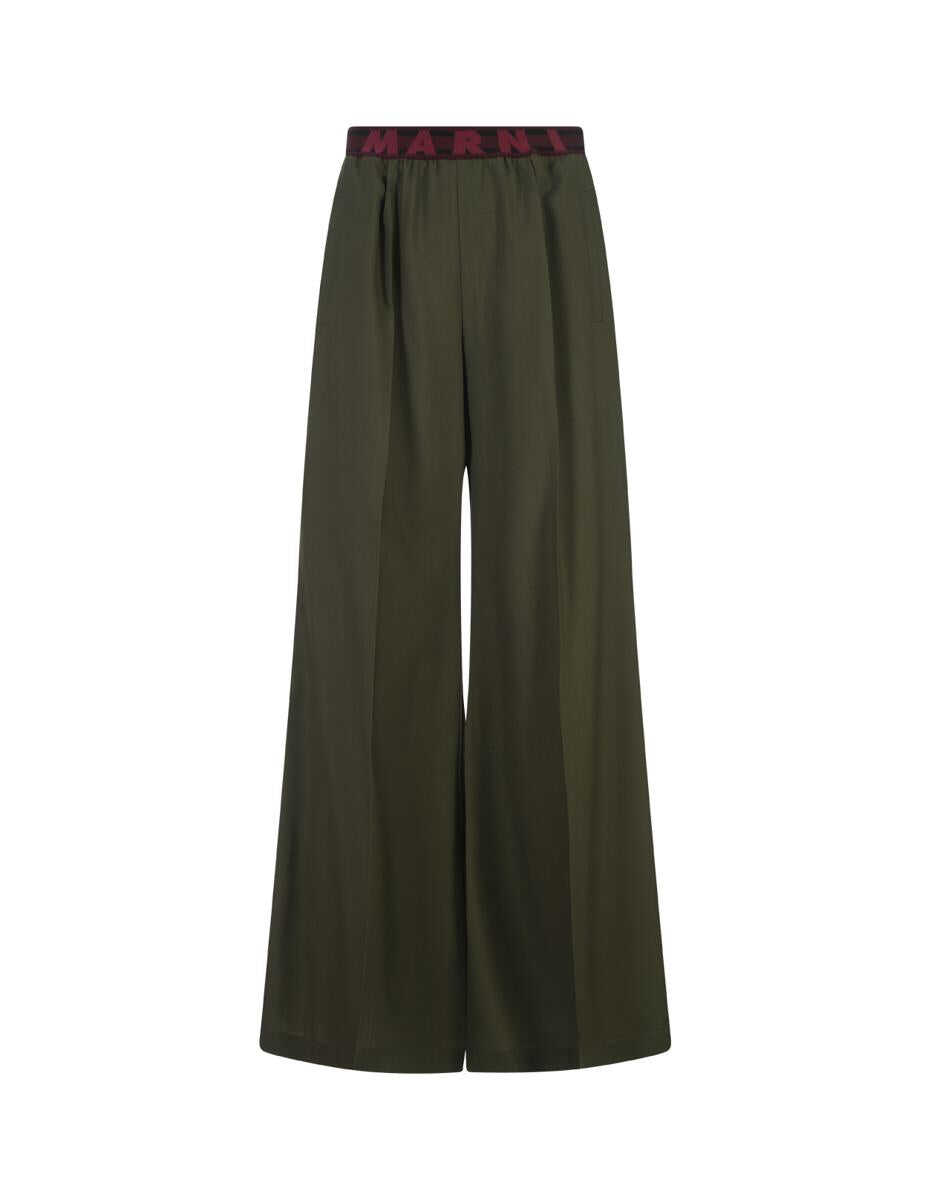 Marni MARNI Forest Flared Trousers With Logo Waistband Green