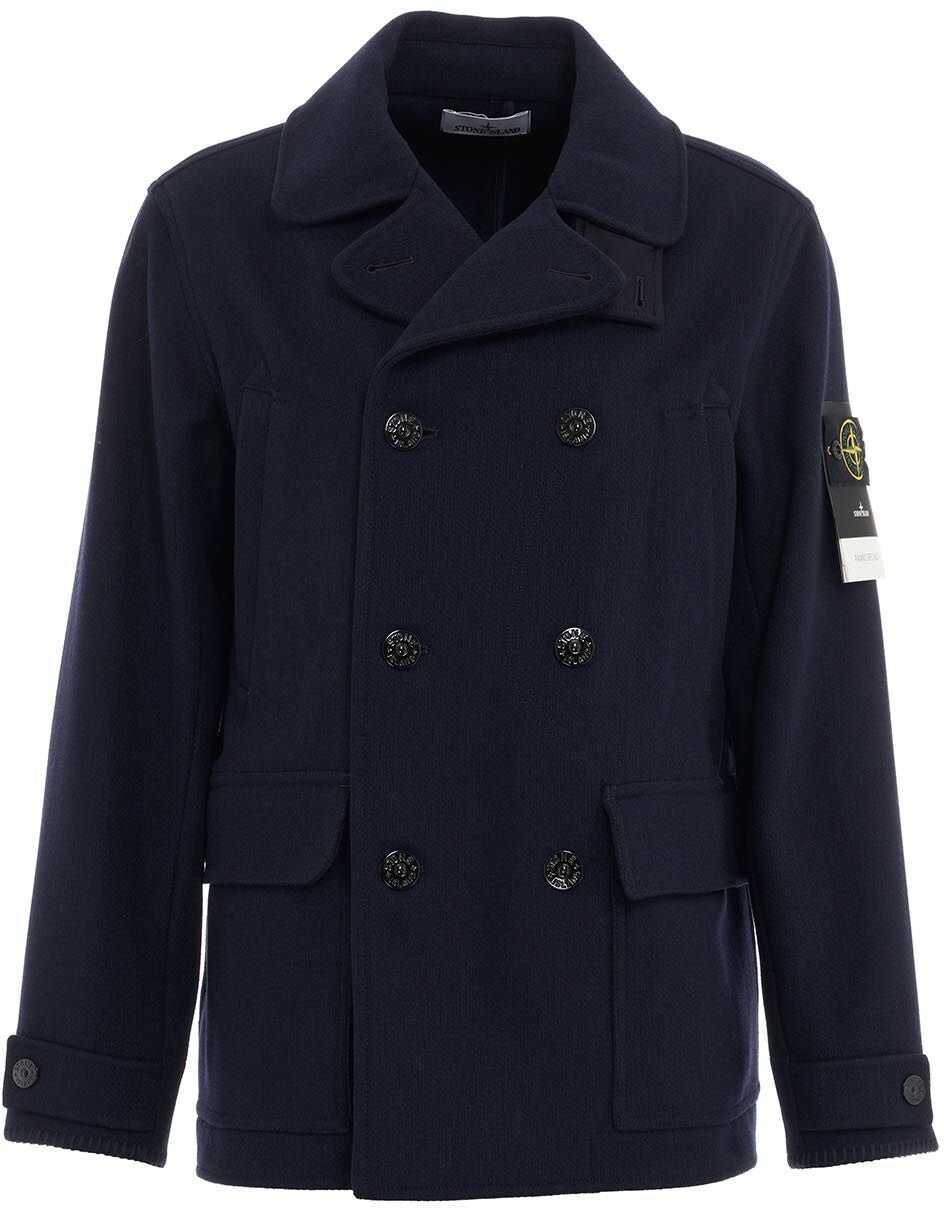 Stone Island Double breasted jacket in special cloth Blue