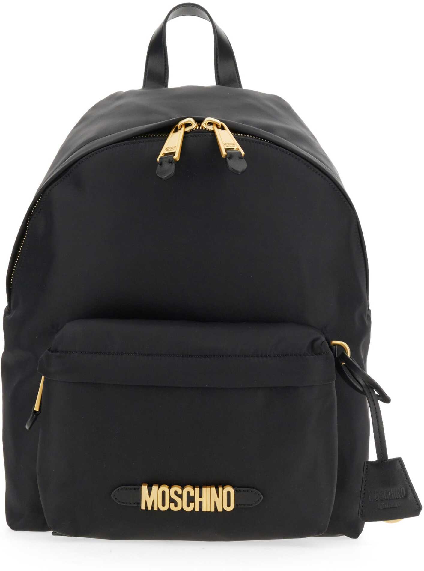 Moschino Backpack With Logo Plaque BLACK