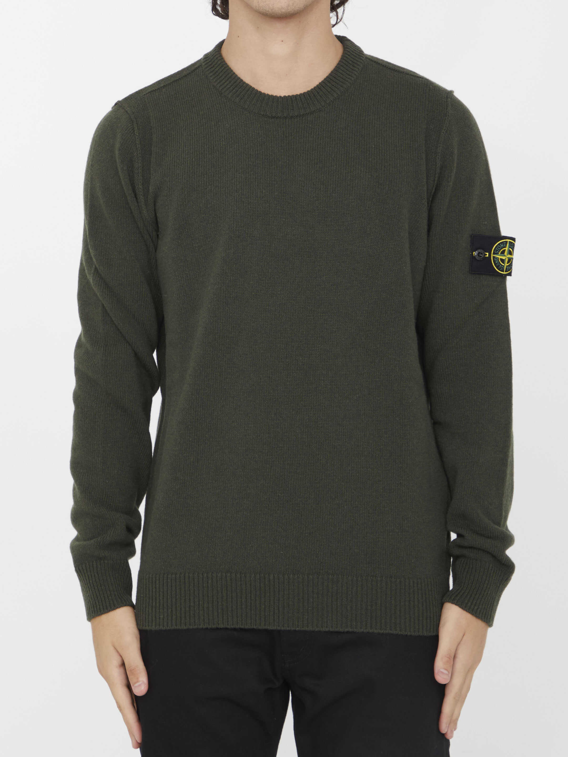 Stone Island Compass Patch Fine-Knit Sweatshirt GREEN