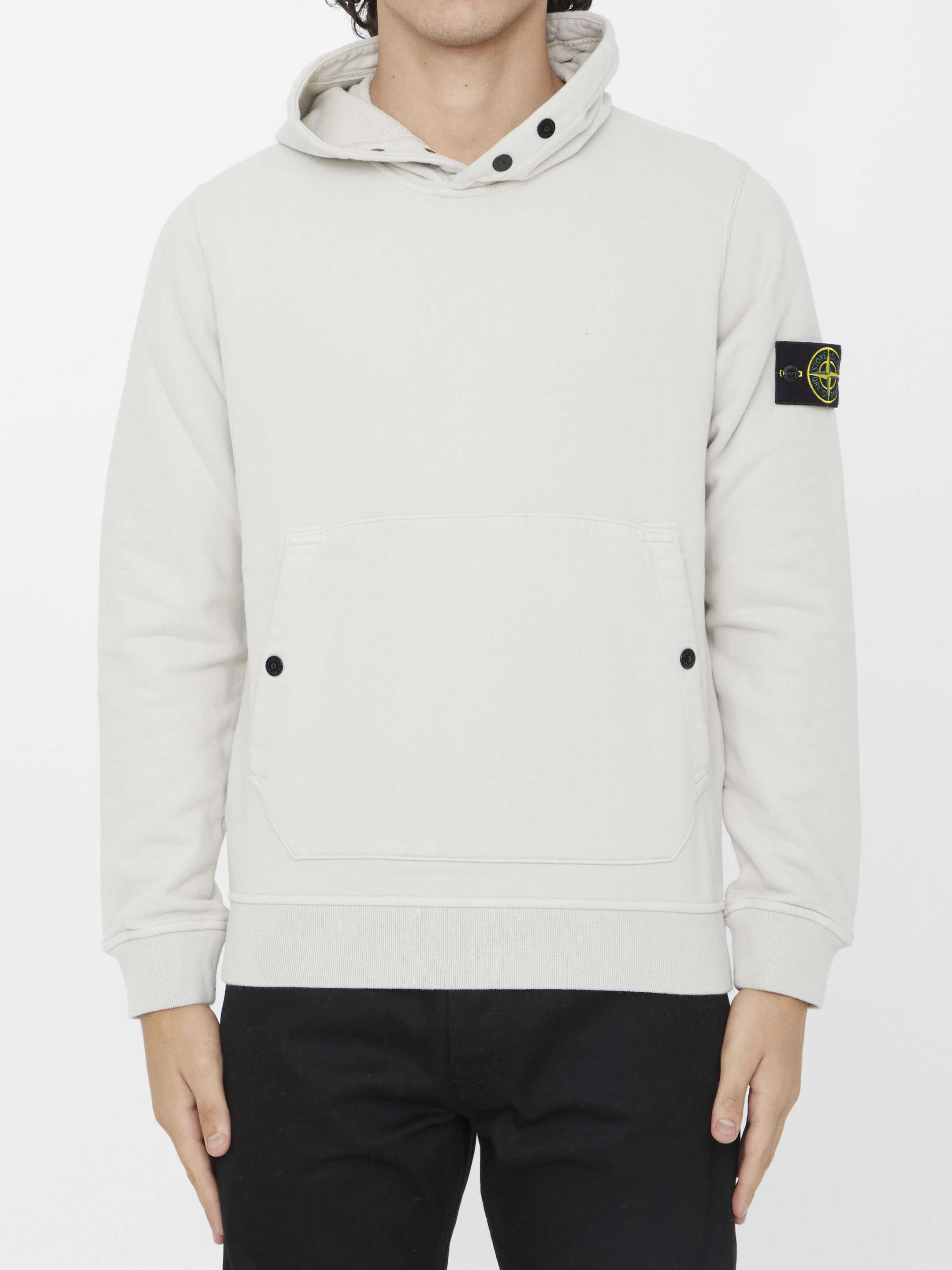 Stone Island Compass Patch Cotton Hoodie WHITE