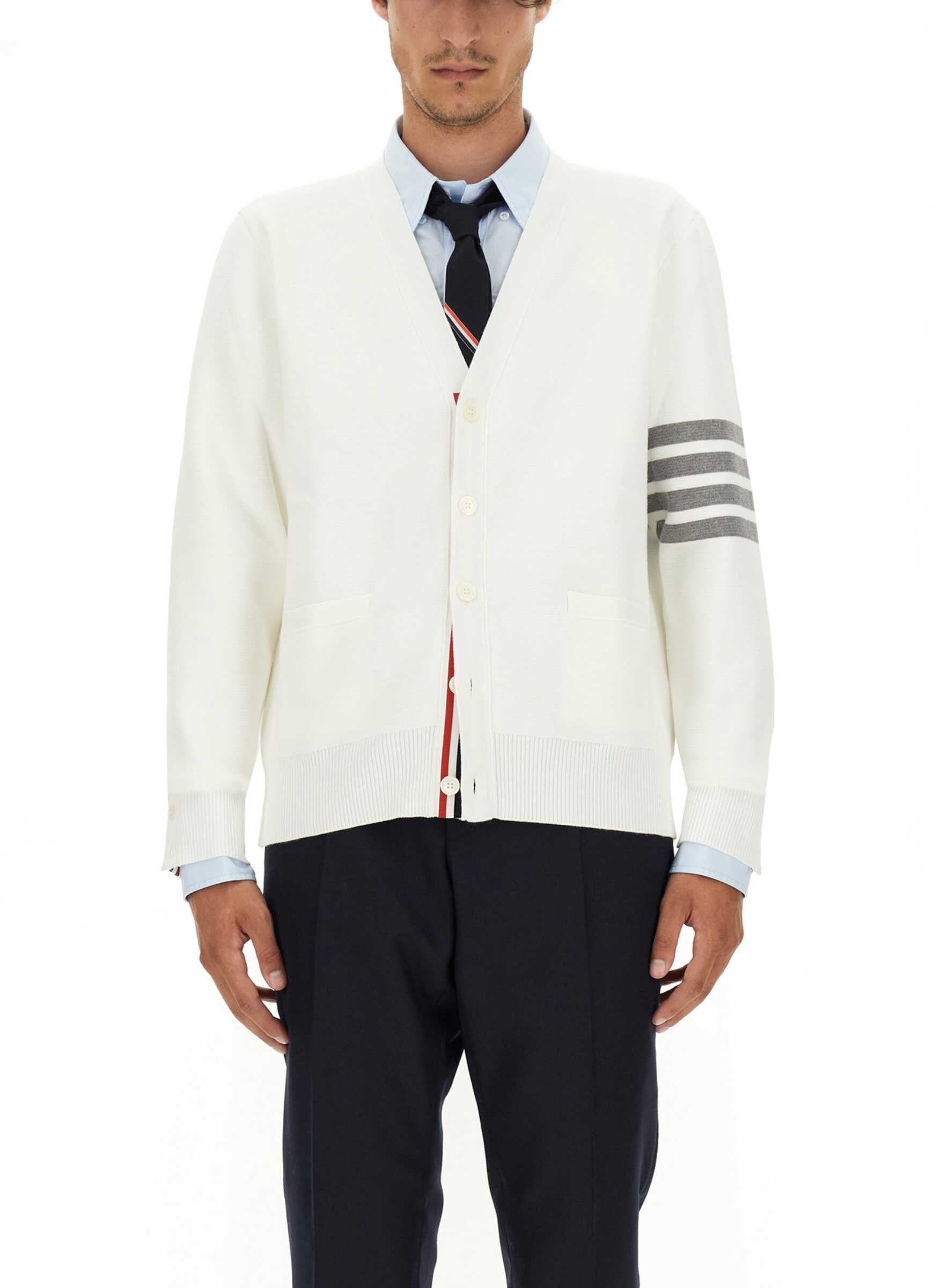 Thom Browne V-Neck Cardigan WHITE