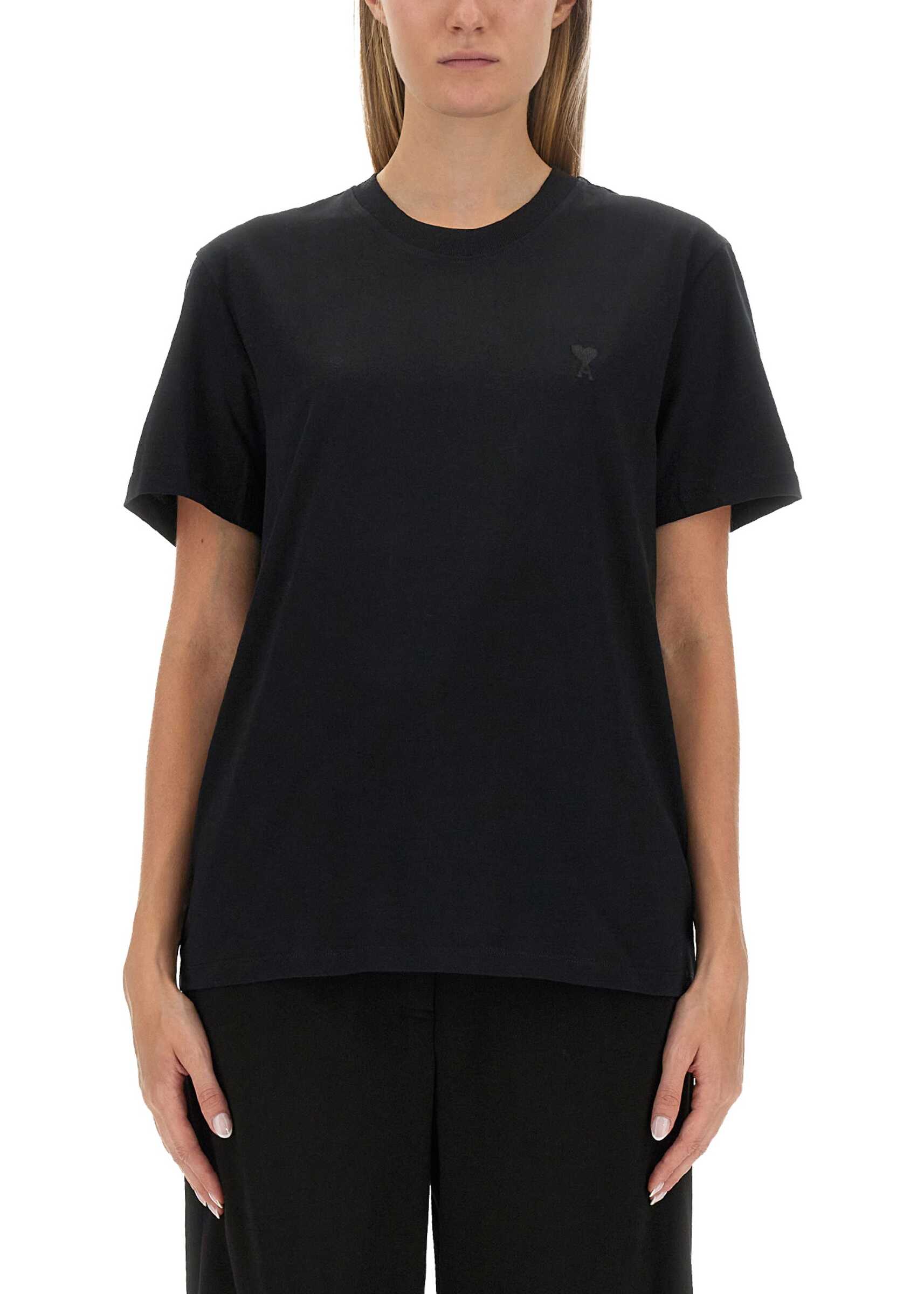 AMI Paris T-Shirt With Logo Embroidery BLACK