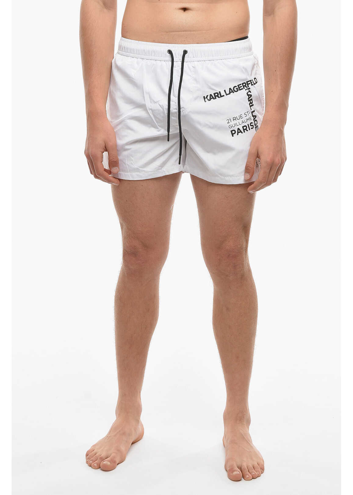 Karl Lagerfeld Rue St-Guillaume Swim Shorts With Contrasting Logo Prints* Black & White