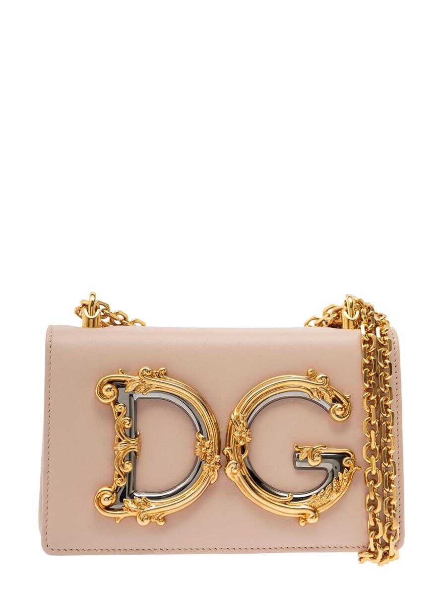 Dolce & Gabbana \'Barocco\' Pink Crossbody Bag with Chain Shoulder Strap and Monogram Logo in Leather Woman PINK