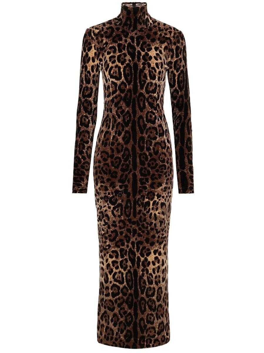 Dolce & Gabbana DOLCE & GABBANA Leopard print chenille long dress Brown
