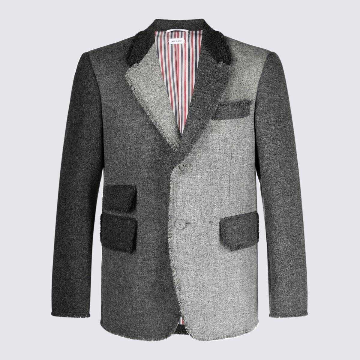 Thom Browne THOM BROWNE LIGHT AND DARK GREY WOOL BLAZER LT GREY