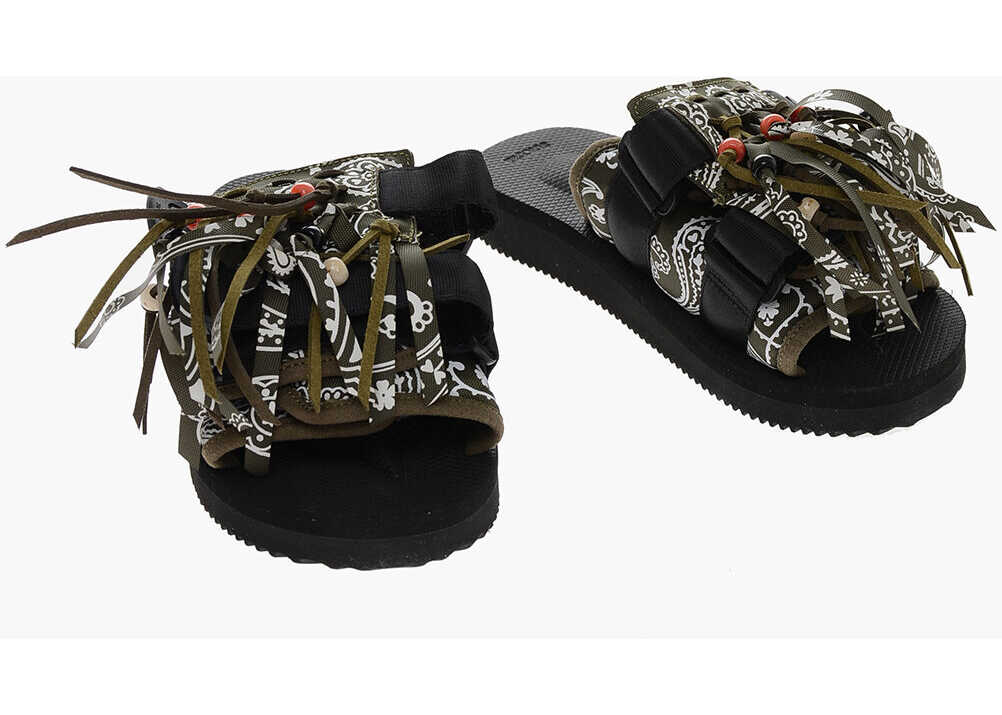 Suicoke Alanui Bandana Motif Moto With With Fringes And Beads Detail Military Green