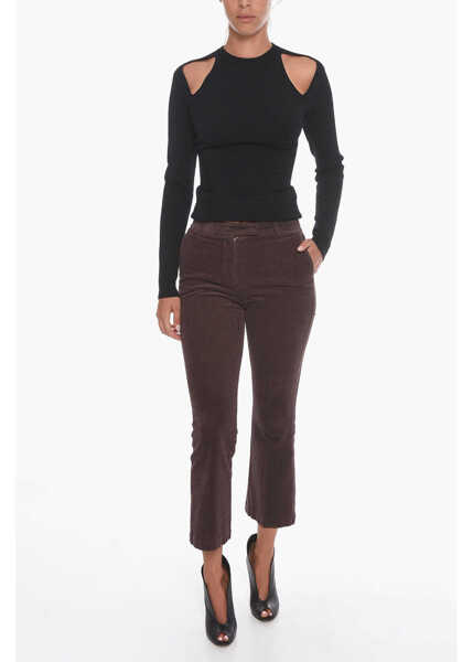 Pantaloni casual QL2 Corduroy Palazzo Trousers With Cropped Leg Brown Femei (BM 10665023) 4