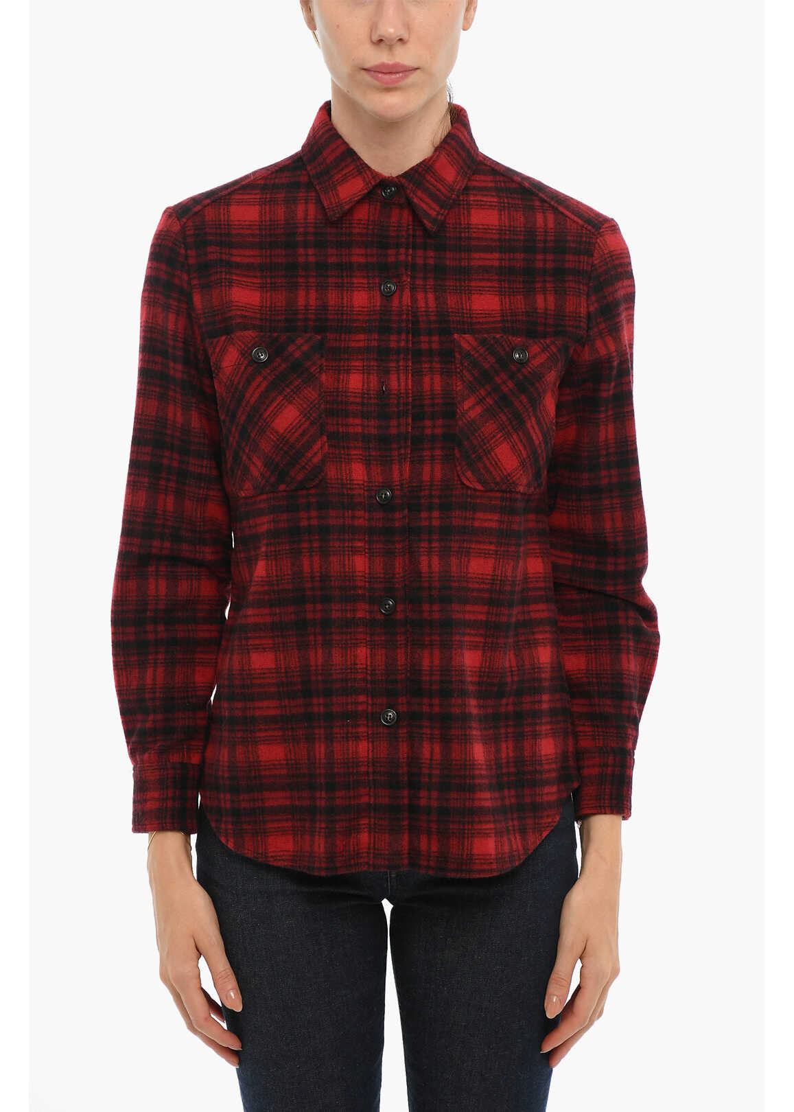 Woolrich Plaid Motif Wool Blend Shirt With Double Breast Pocket Red