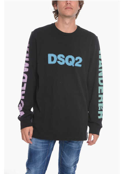 Bluze de trening DSQUARED2 Crewneck Sweatshirt With Logo Print Black Barbati (BM 10665167) 1