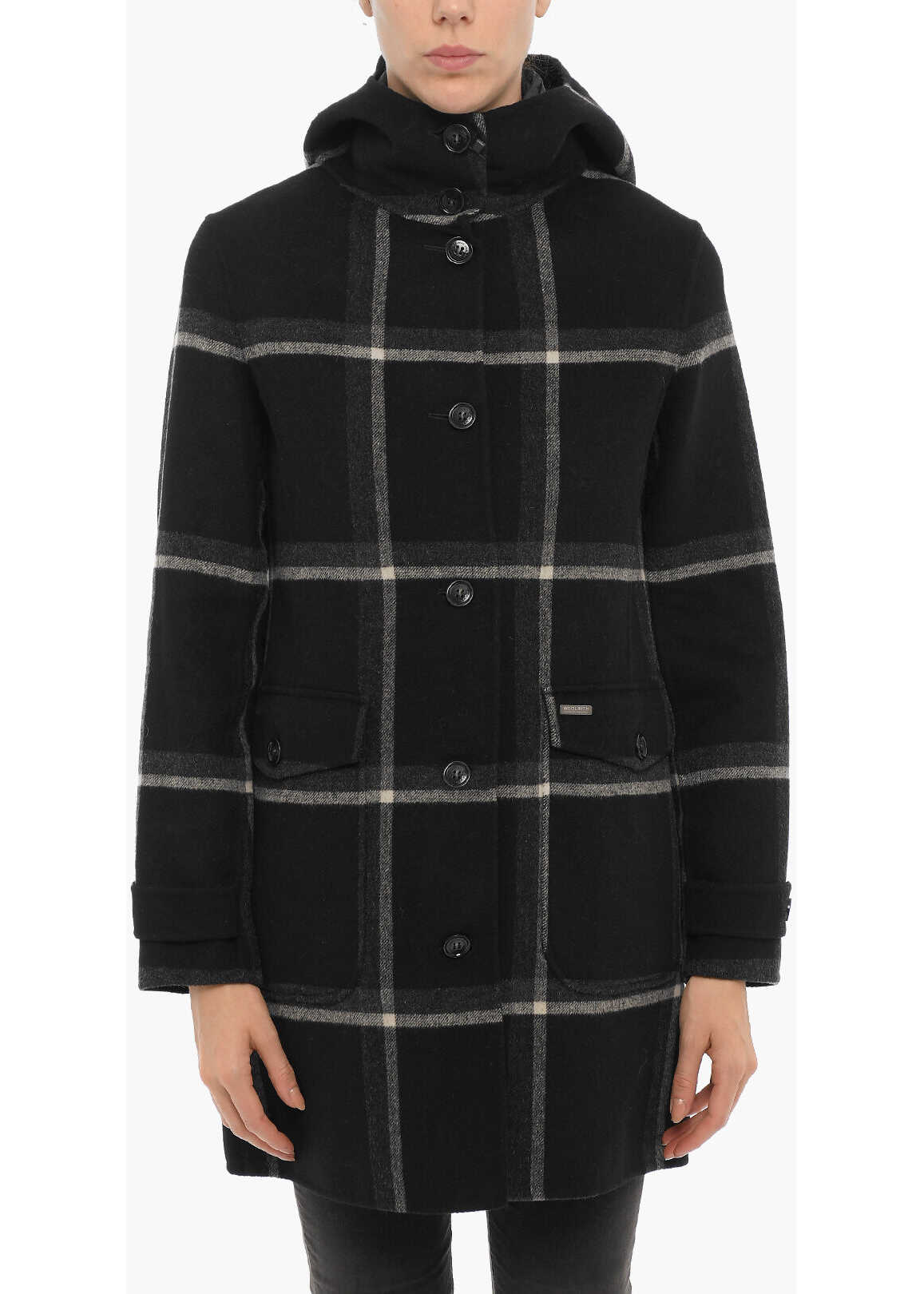 Woolrich Plaid Motif Marcy Coat With Removable Sleeveless Down Jacket Black