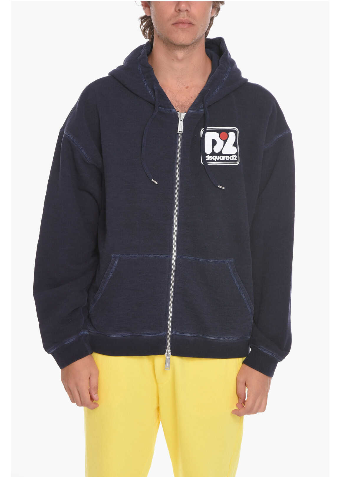 DSQUARED2 Zip-Up Hoodie Sweatshirt With Logo Print Blue