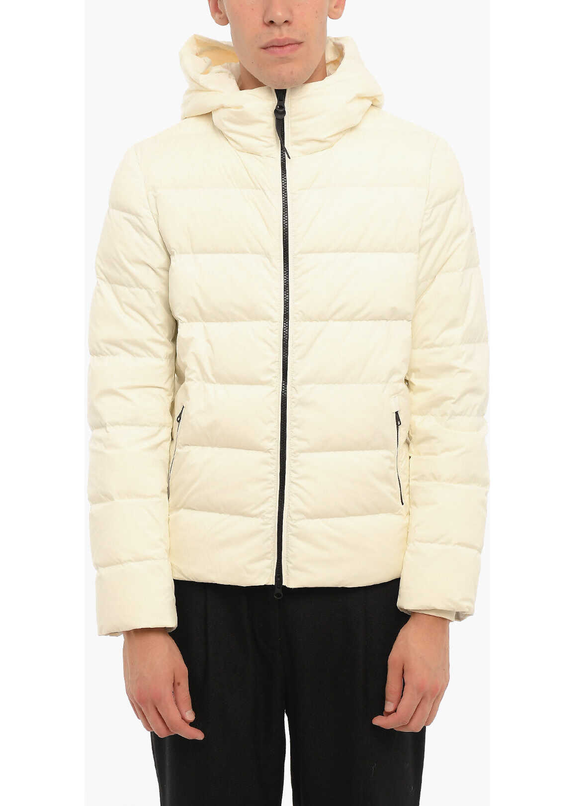 Woolrich Solid Color Sierra Down Jacket With Hood And Contrasting Det White