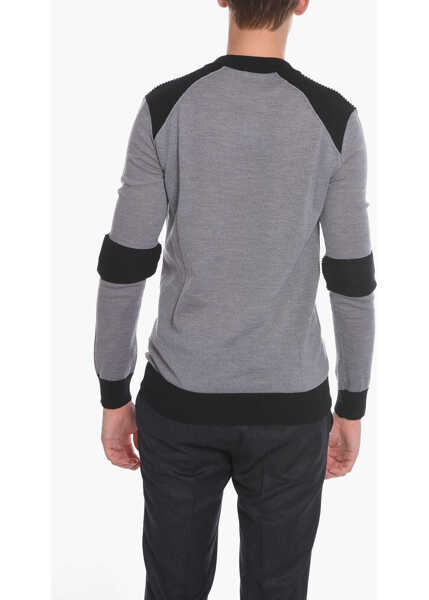 Pulovere Balmain Crew Neck Virgin Wool Sweater With Ribbed Details Gray Barbati (BM 10666325) 2