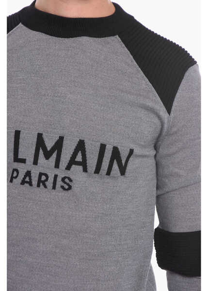 Pulovere Balmain Crew Neck Virgin Wool Sweater With Ribbed Details Gray Barbati (BM 10666325) 3