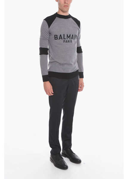Pulovere Balmain Crew Neck Virgin Wool Sweater With Ribbed Details Gray Barbati (BM 10666325) 4