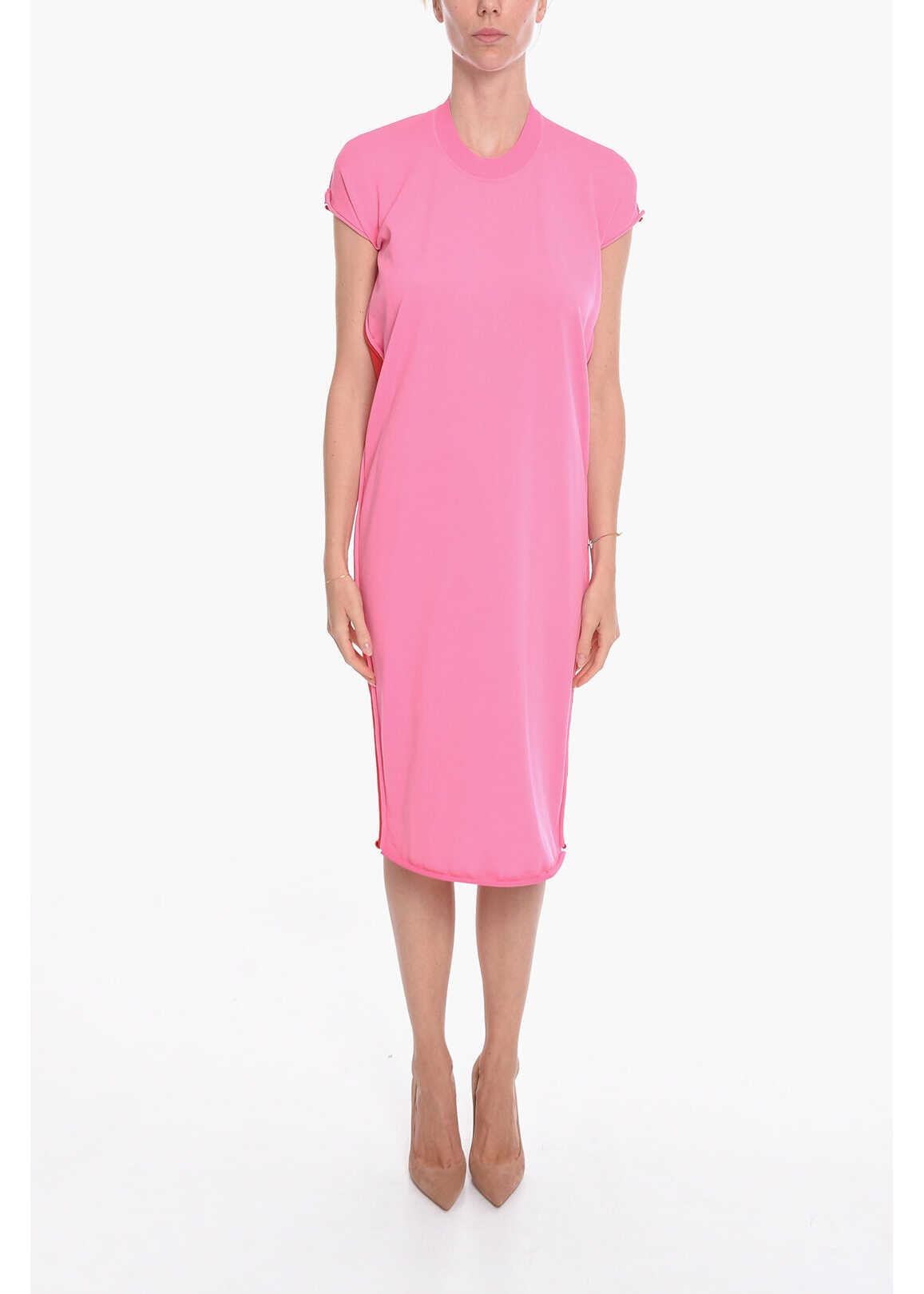 Bottega Veneta Viscose Draped Midi Dress Pink