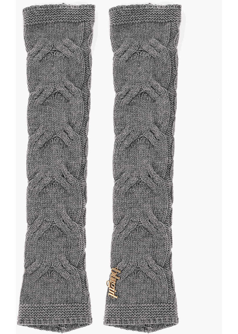 Blumarine Blugirl Fingerless Cable Knit Elbow Gloves Gray