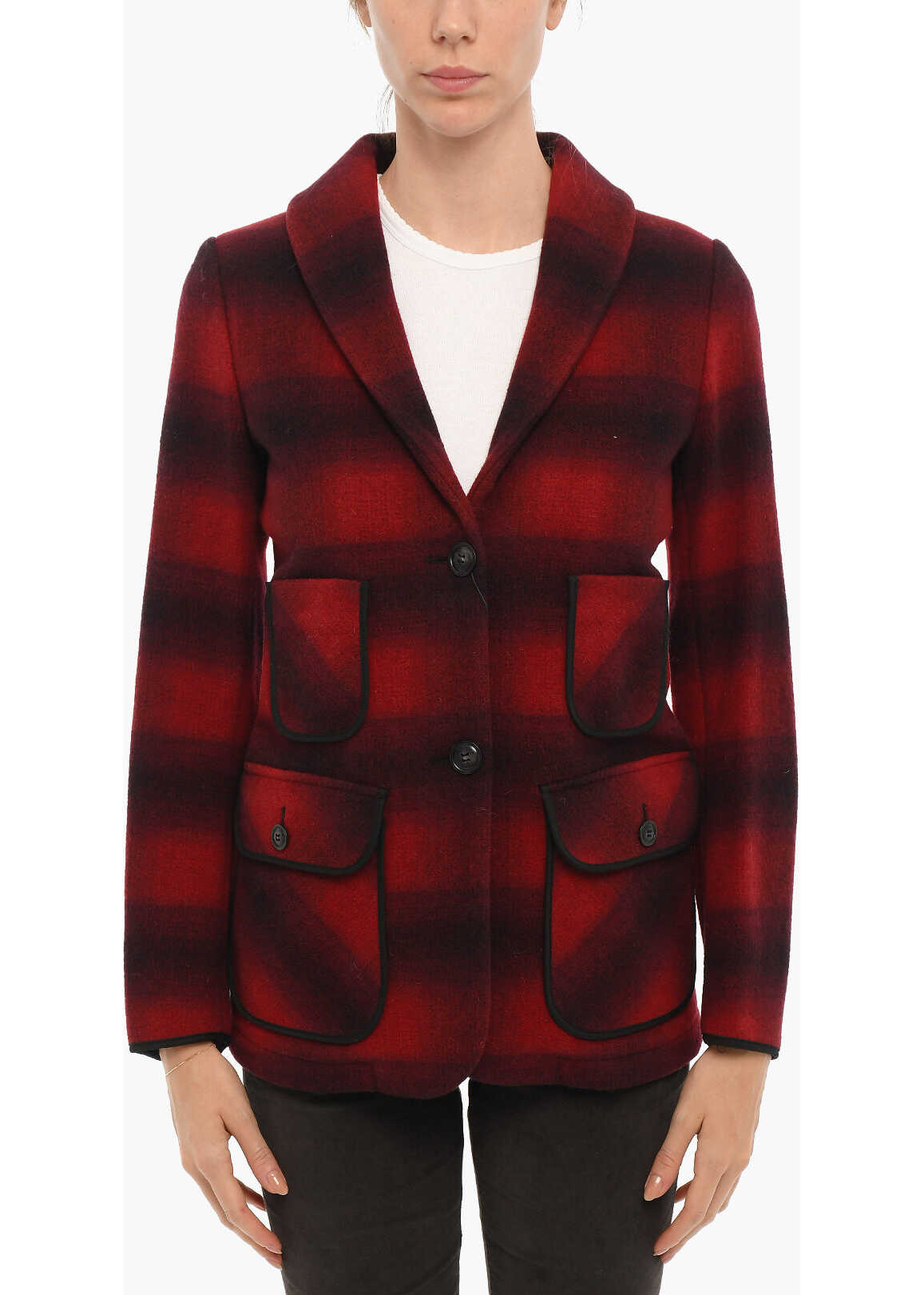 Woolrich Buffalo Shaded Checked Railroad Blazer Red