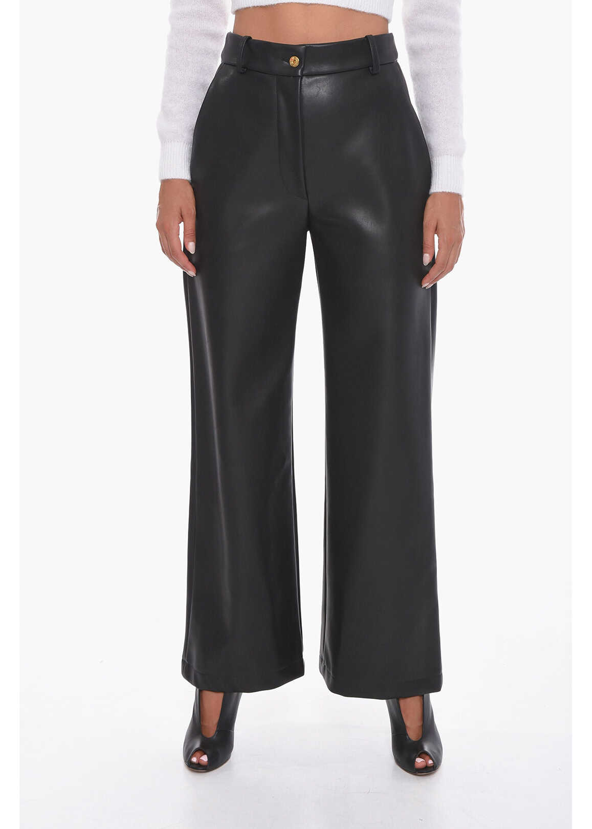 Patou Faux-Leather Trousers With Wide-Leg Black