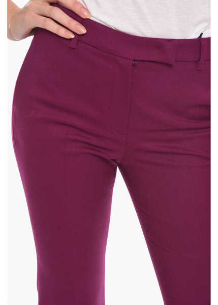Pantaloni office QL2 Virgin Wool Front-Pleated Trousers With Cropped Leg Violet Femei (BM 10670144) 3