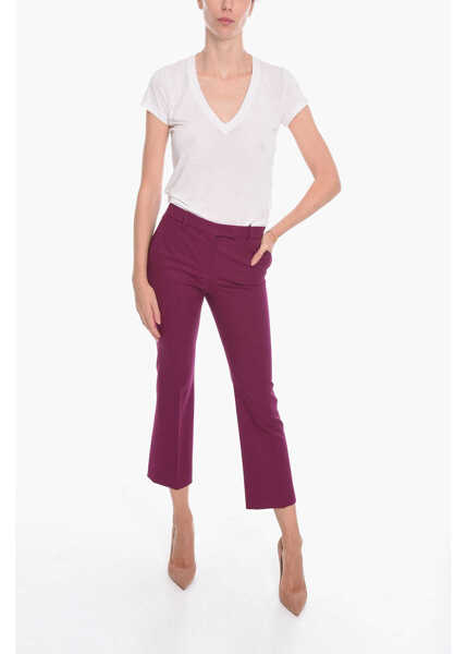 Pantaloni office QL2 Virgin Wool Front-Pleated Trousers With Cropped Leg Violet Femei (BM 10670144) 4