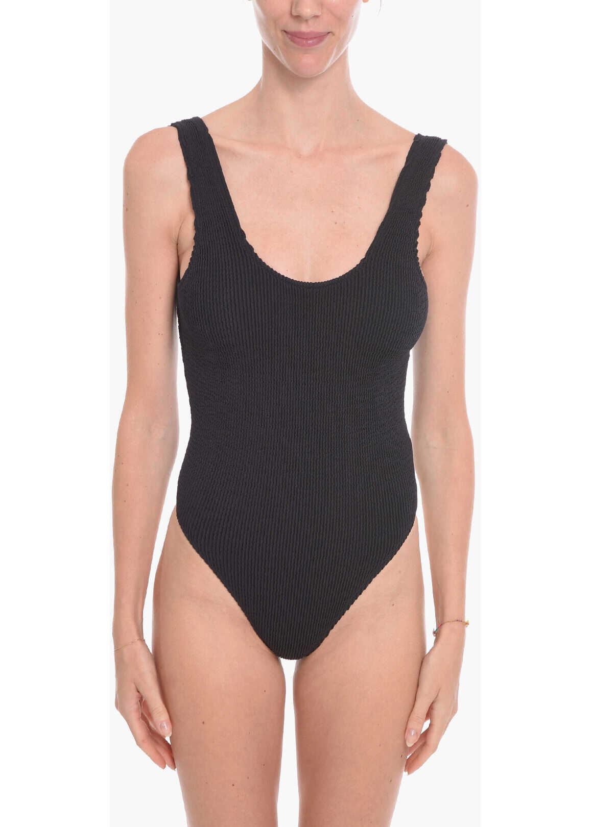 Bottega Veneta Bare-Back Crinkle Swimsuit Black