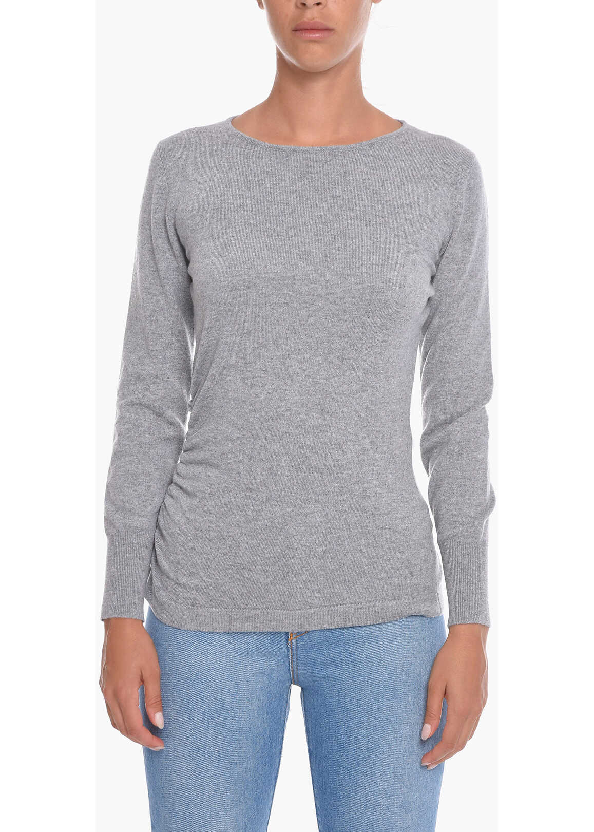 Fabiana Filippi Cashmere Crewneck Sweater With Ruched Detailing Gray
