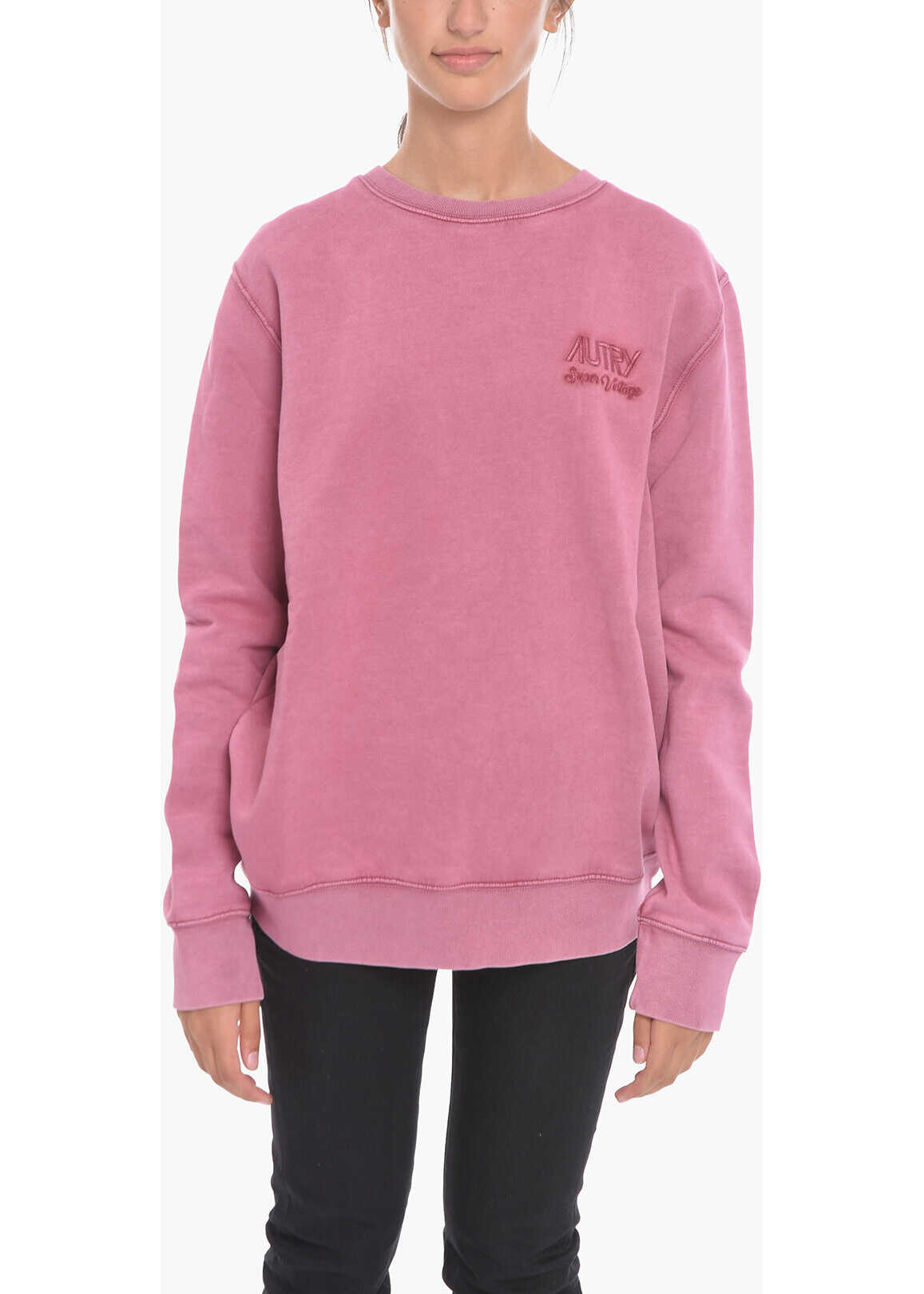 AUTRY Solid Color Super Vintage Crew-Neck Sweatshirt With Embroide Pink