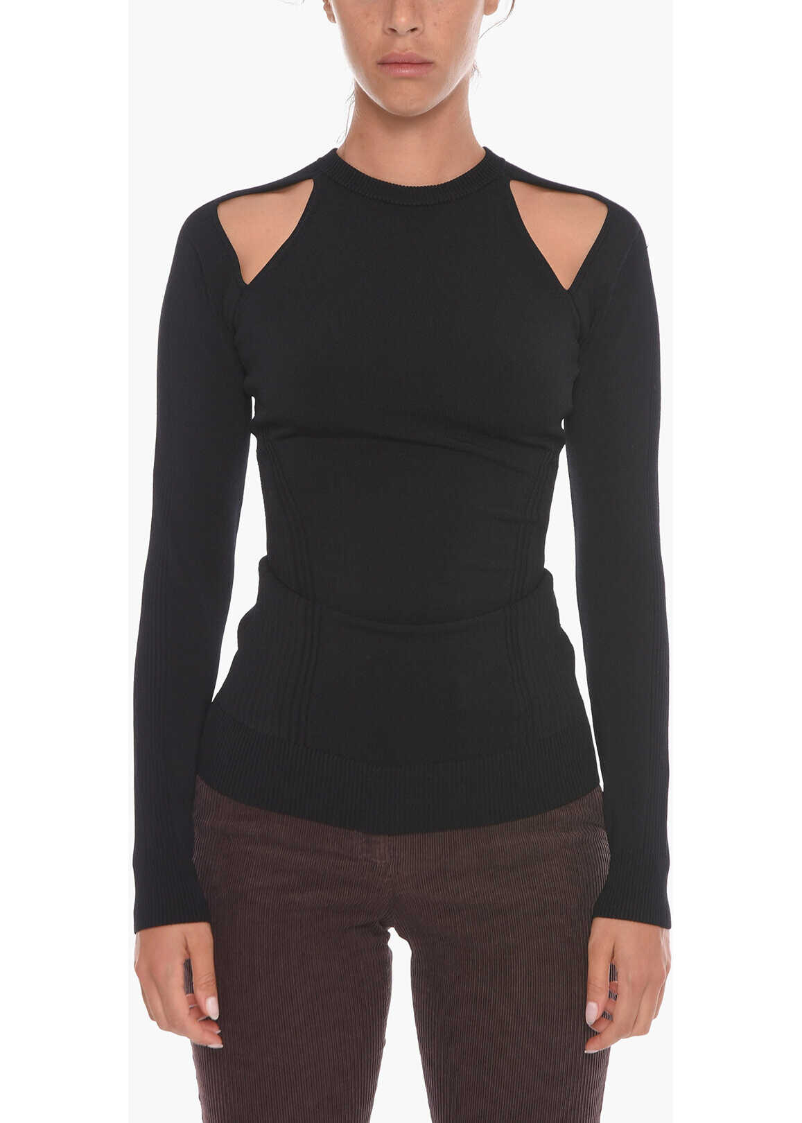 AZ FACTORY Viscose Blend Slim Fit Top With Cut-Out Detail Black