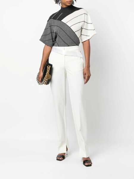 Pantaloni office Stella McCartney Wool Blend Front-Pleated Trousers With Satin Belt White Femei (BM 10670681) 2