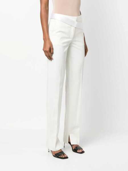 Pantaloni office Stella McCartney Wool Blend Front-Pleated Trousers With Satin Belt White Femei (BM 10670681) 3