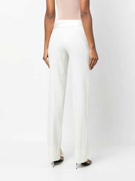 Pantaloni office Stella McCartney Wool Blend Front-Pleated Trousers With Satin Belt White Femei (BM 10670681) 4