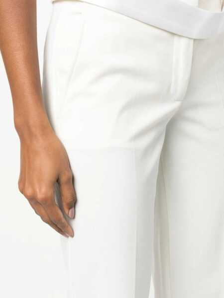 Pantaloni office Stella McCartney Wool Blend Front-Pleated Trousers With Satin Belt White Femei (BM 10670681) 5