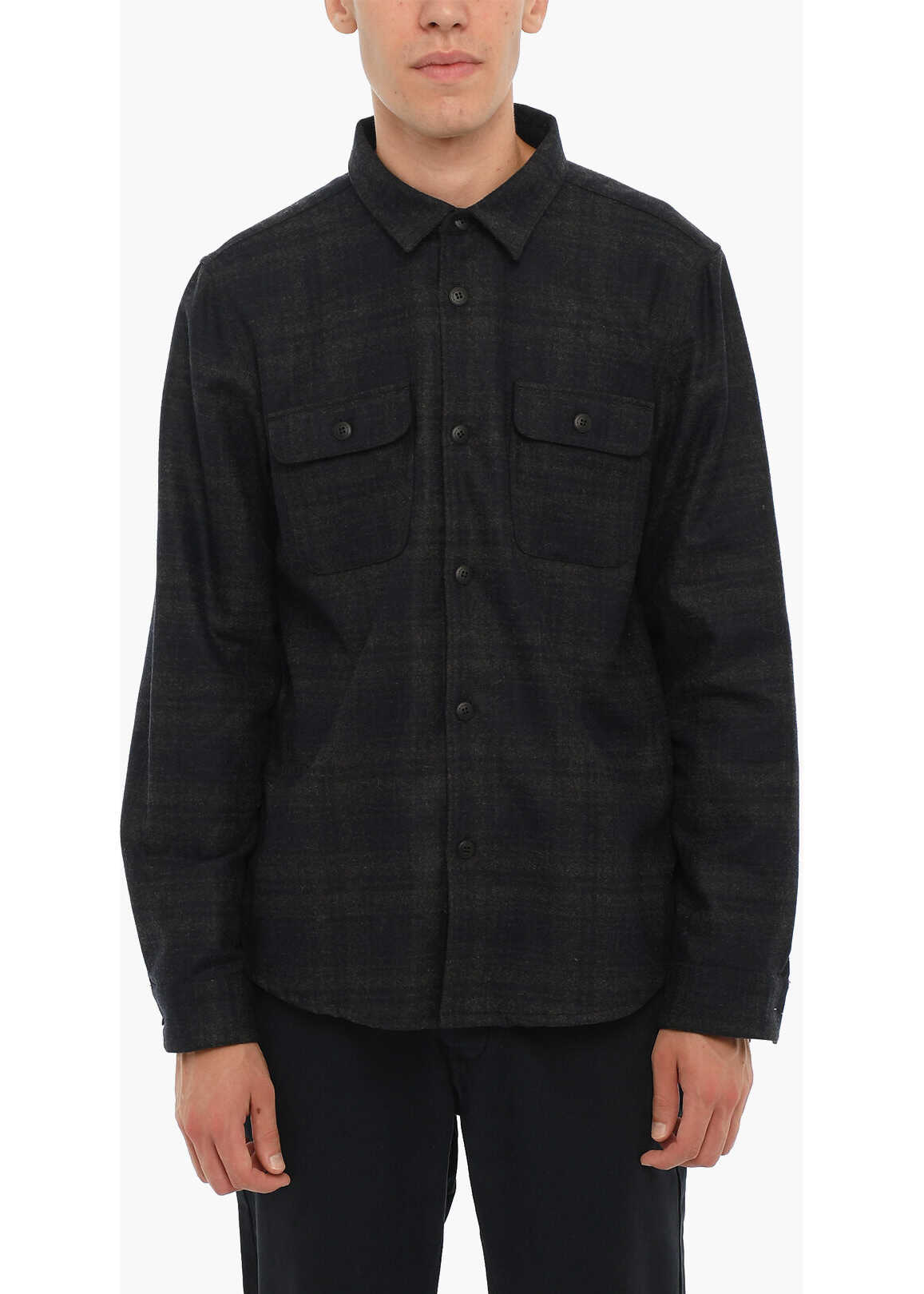 Woolrich Two-Tone Wool Blend Shirt With Double Breast Pocket Blue