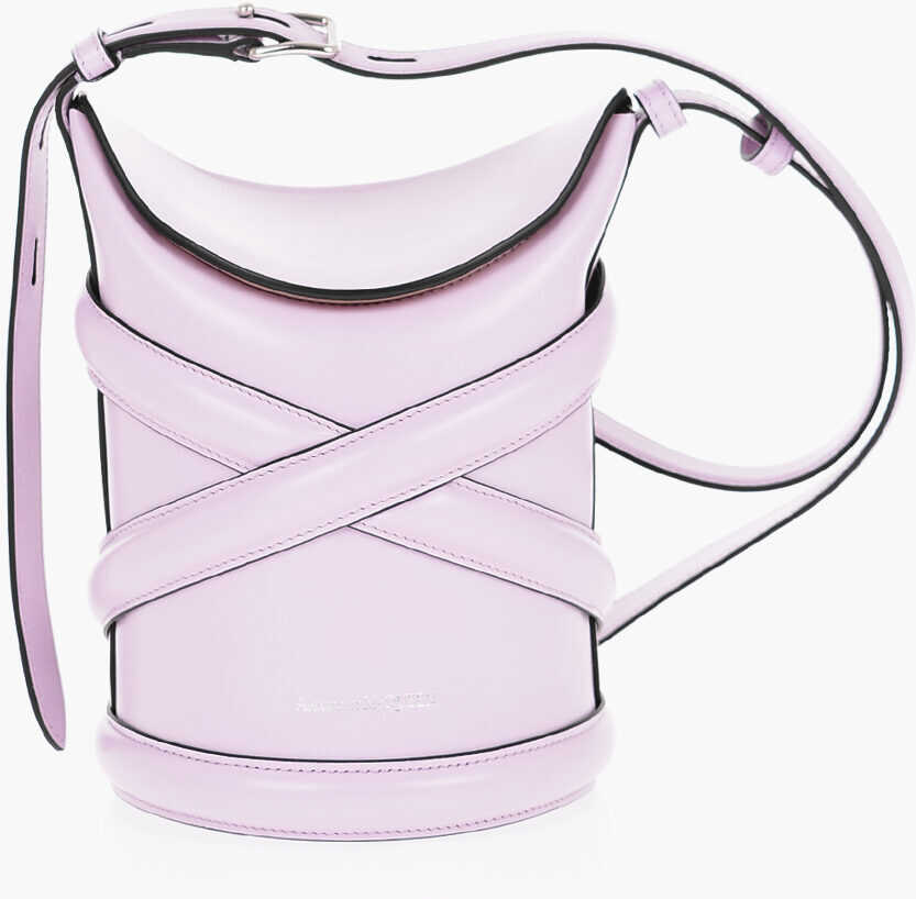 Alexander McQueen Leather Curve Small Bucket Bag With Adjustable Shoulder Stra Violet