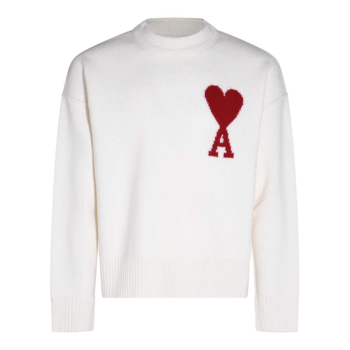 AMI ALEXANDRE MATTIUSSI Ami Paris Sweaters OFF-WHITE/RED