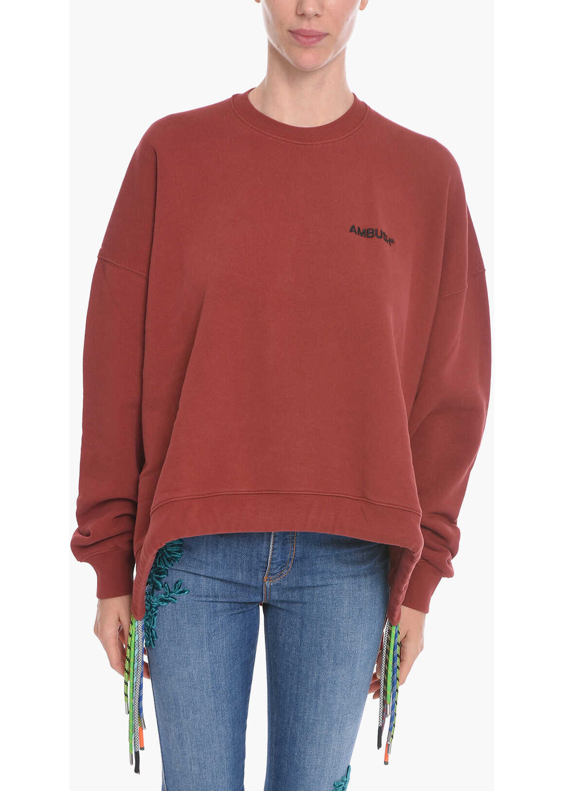 AMBUSH Crew Neck Multicord Brushed Cotton Sweatshirt Burgundy